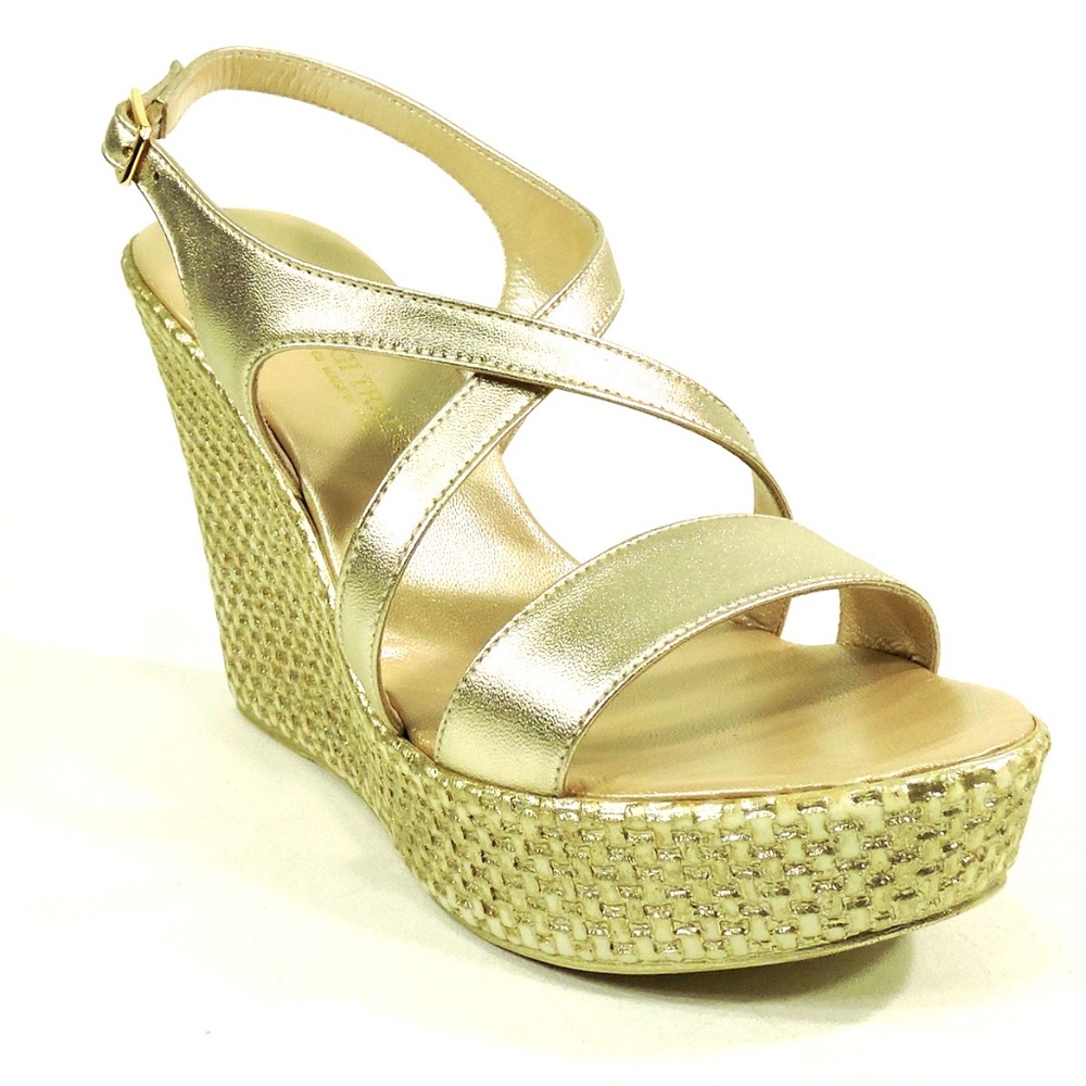 LUIGI TRAINI🇮🇹GOLD LEATHER PLATFORM SANDALS - Picture 3 of 7